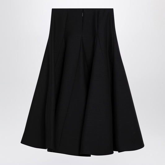 Black silk flounced midi skirt