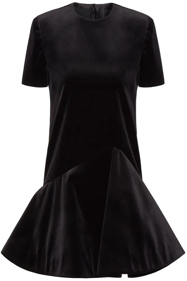 Asymmetric-Hem Crewneck Dress