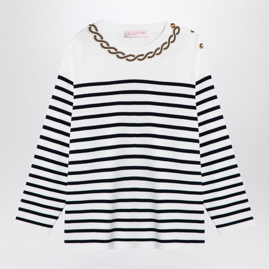 Ivory/navy striped jersey with embroidery
