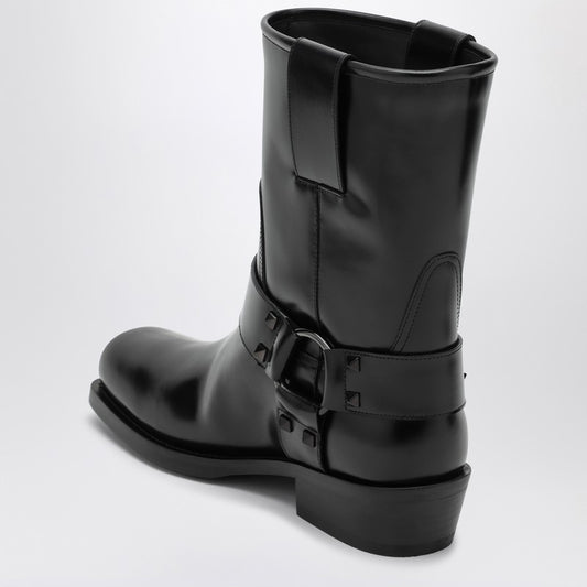 Black leather Biker Rockstud low boot