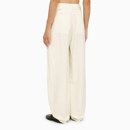 Cream Wool Baggy Trousers