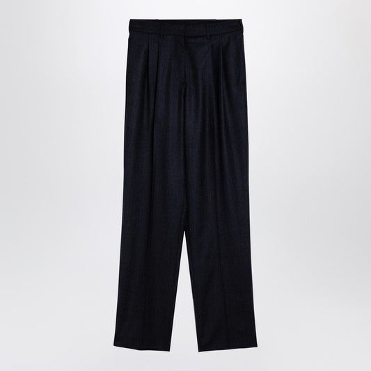 Navy Wool Pleated Trousers