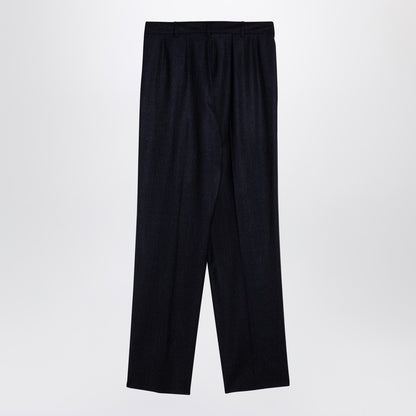 Navy Wool Pleated Trousers