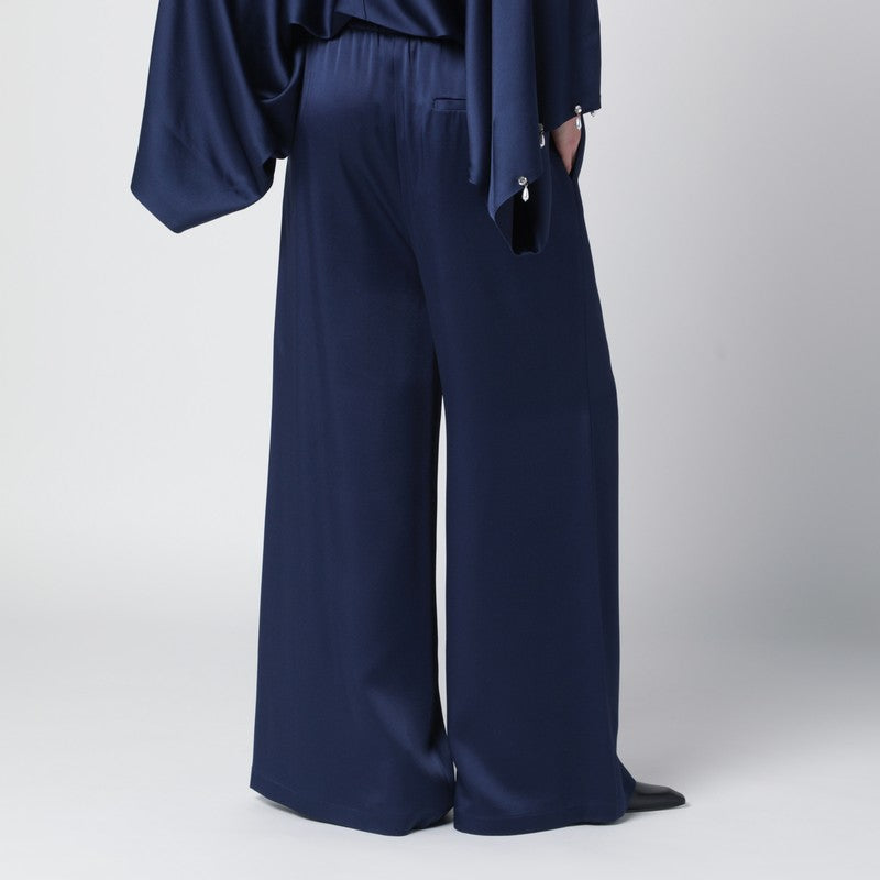 Navy blue oversized viscose satin trousers
