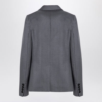 Grey Single-breasted Jacket In Wool