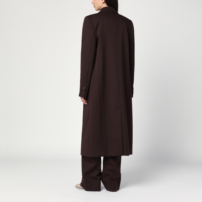 Double-breasted plum wool coat