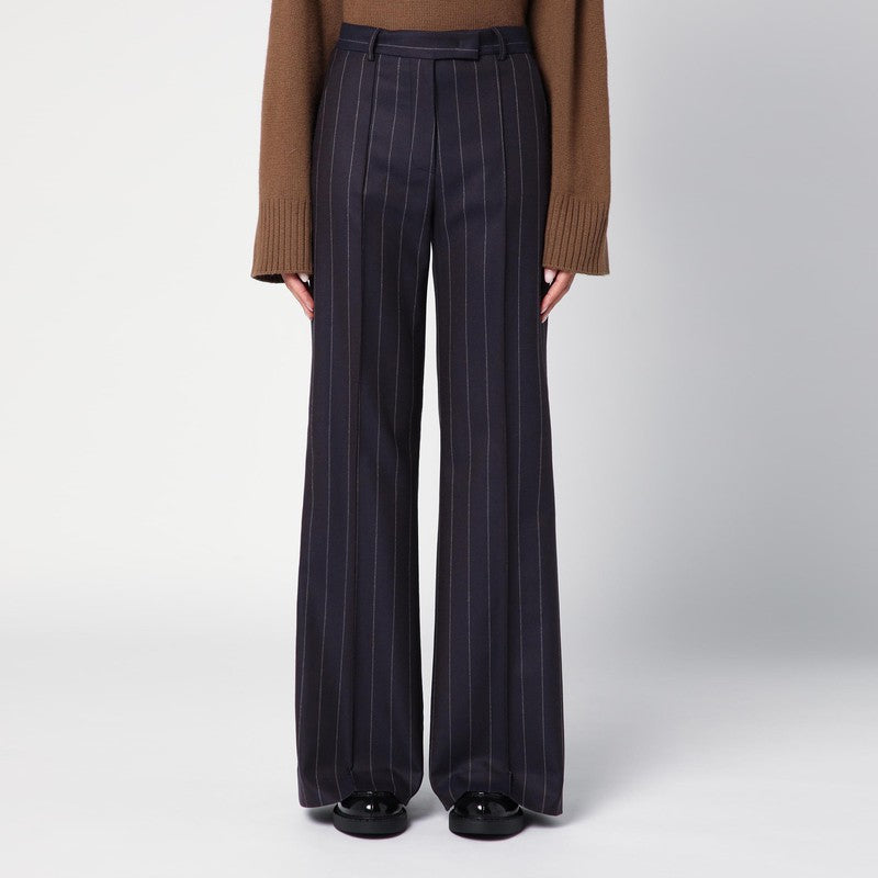 Blue wool-blend pinstripe trousers