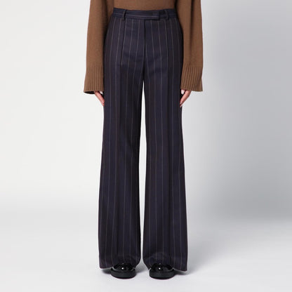 Blue wool-blend pinstripe trousers
