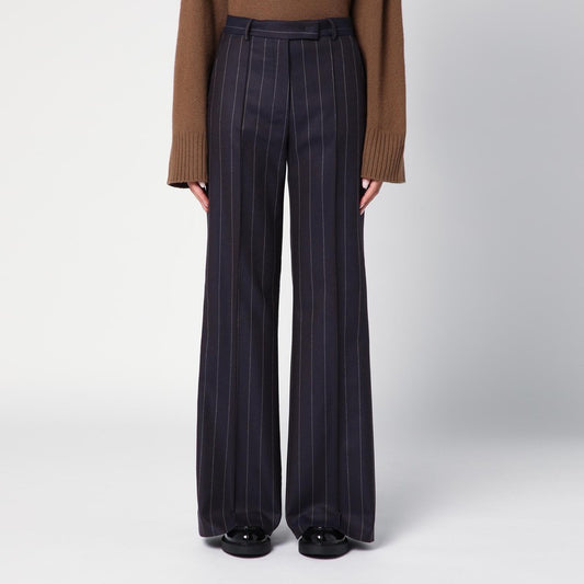 Blue wool-blend pinstripe trousers