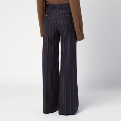 Blue wool-blend pinstripe trousers