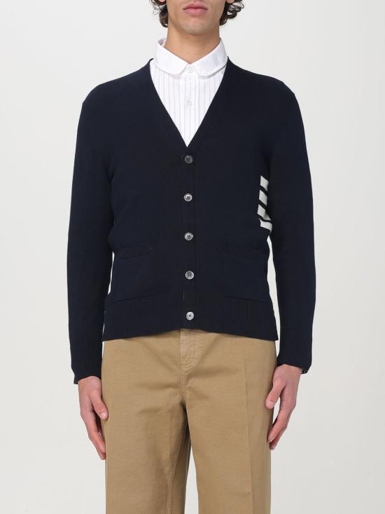 COTTON V-NECK INTARSIA 4-BAR RELAXED FIT CARDIGAN