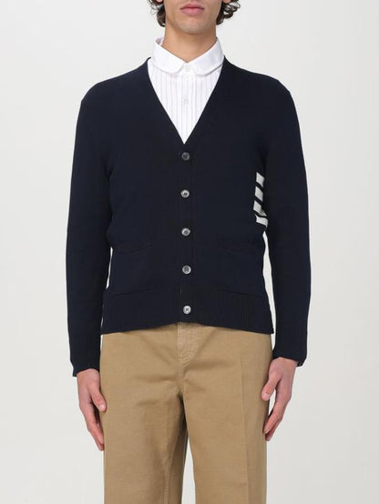 COTTON V-NECK INTARSIA 4-BAR RELAXED FIT CARDIGAN