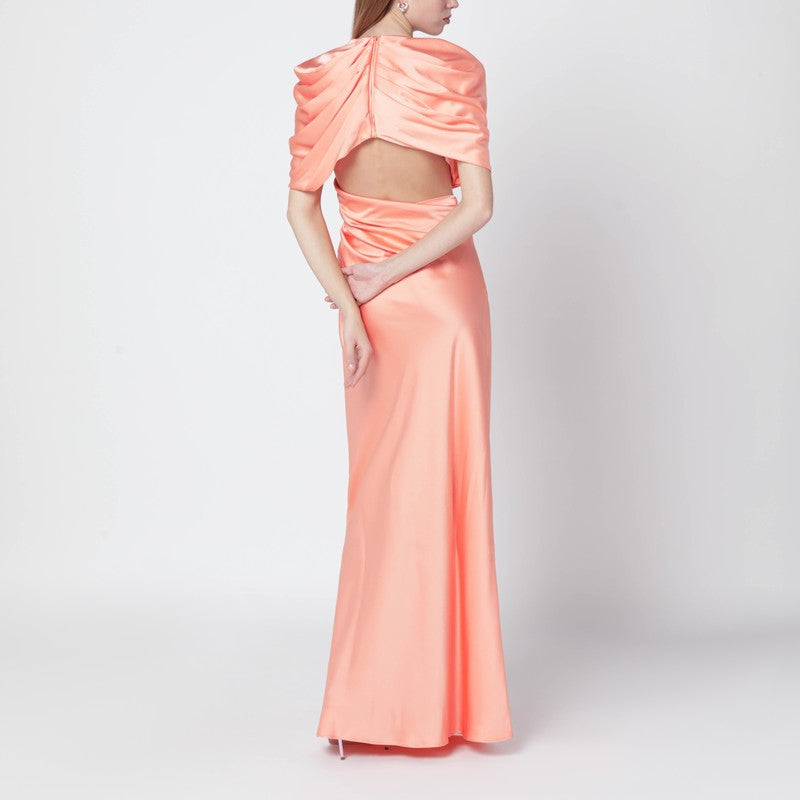 Pink shiny satin maxi dress