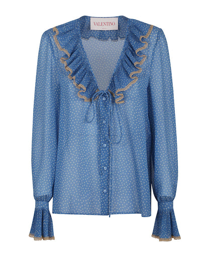 POLKA-DOTS SILK SHIRT WITH LACE PROFILE
