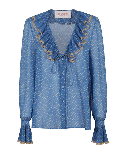 POLKA-DOTS SILK SHIRT WITH LACE PROFILE