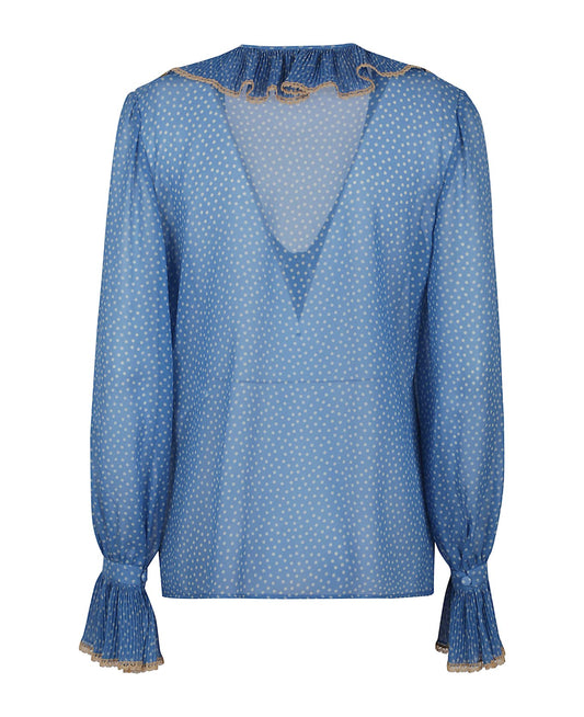 POLKA-DOTS SILK SHIRT WITH LACE PROFILE
