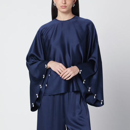 Navy blue oversized viscose satin blouse