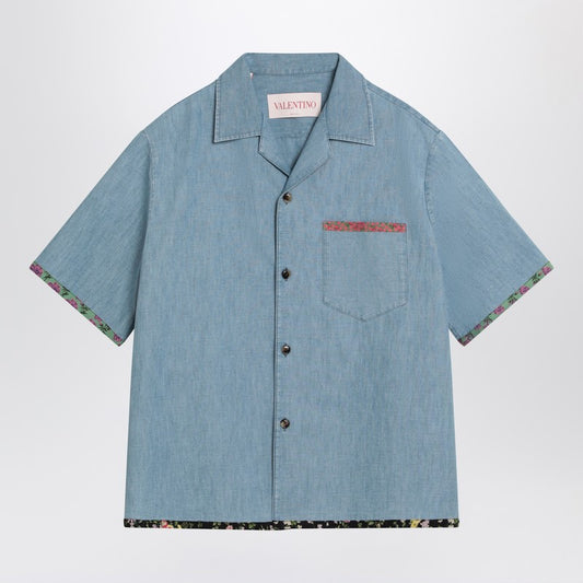 Denim shirt with floral trims
