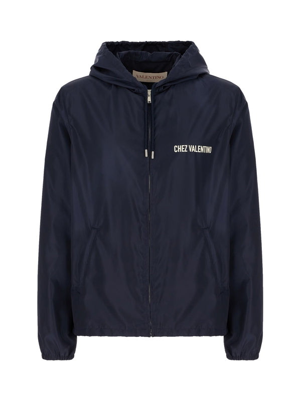 CHEZ LOGO PRINTED NYLON HOODED JACKET