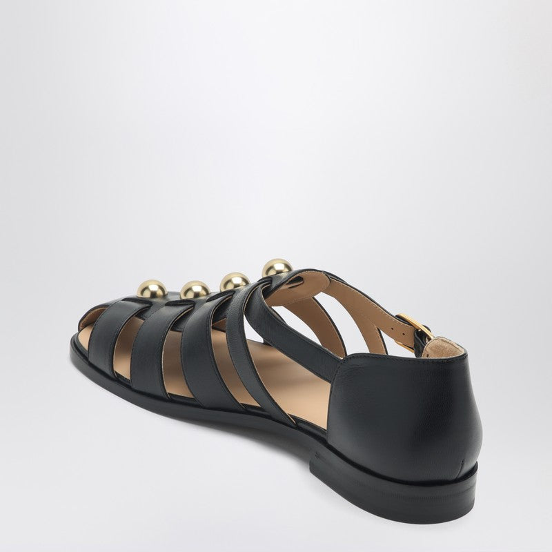 Black leather fisherman sandals with studs