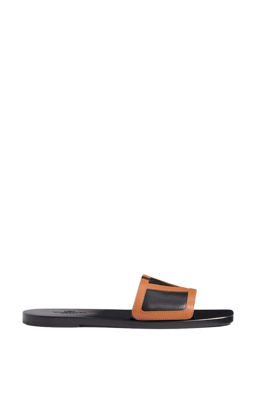V LOGO LEATHER SLIDES