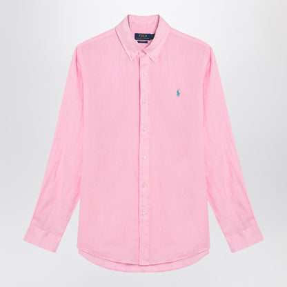 Pink Shirt In Linen Custom-Fit