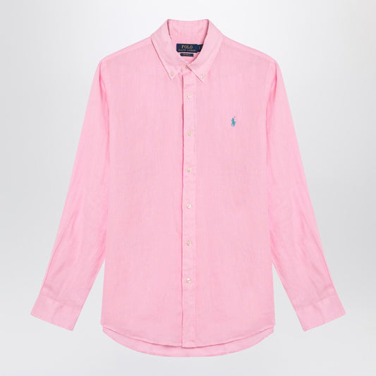 Pink Shirt In Linen Custom-Fit