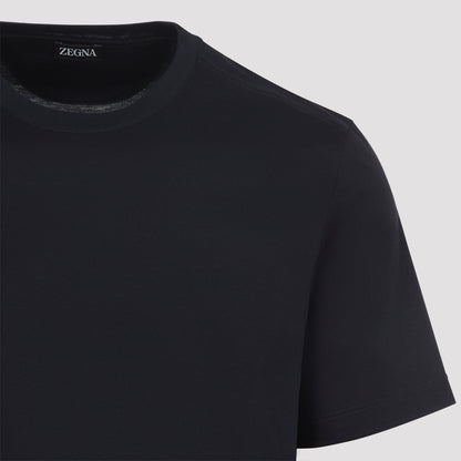 Navy Blue Piquet Cotton T-shirt