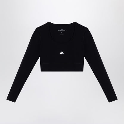 Black Activewear Top In Matt Nylon Blend