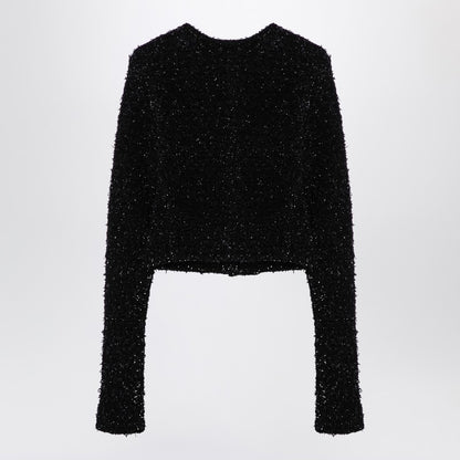 Black Cotton Blend Tweed Cropped Cardigan