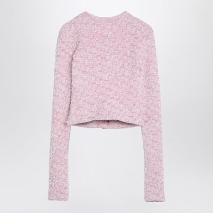 Pink Cotton Blend Tweed Cropped Cardigan