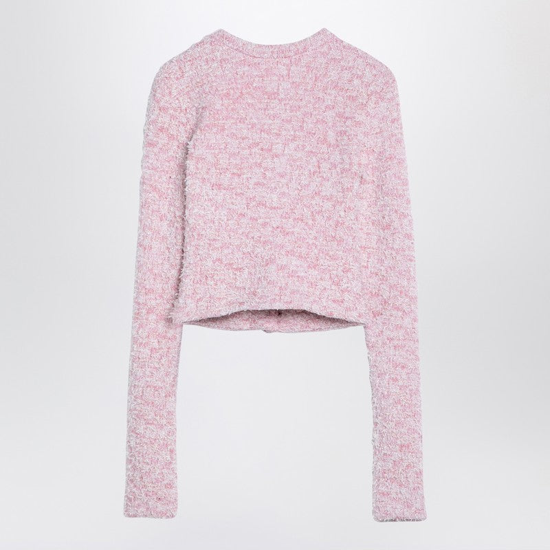 Pink Cotton Blend Tweed Cropped Cardigan
