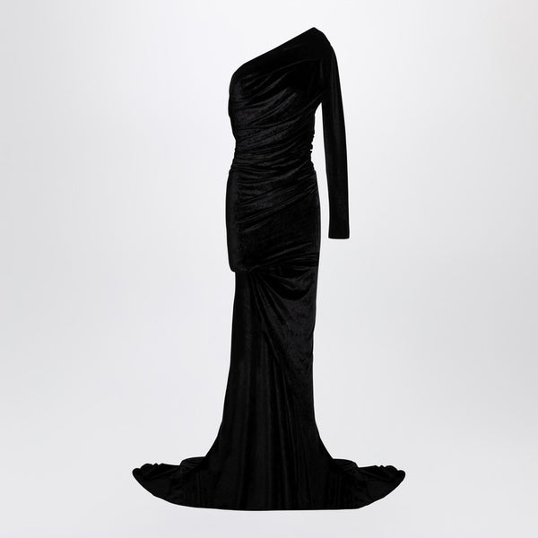 Asymmetric Black Velvet Jersey Dress