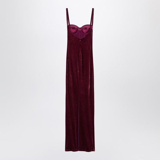 Long plum-colored velvet dress