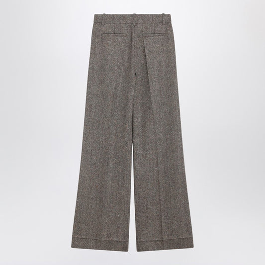 Ivory/brown patterned wool trousers