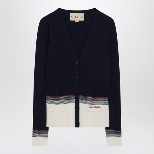 Cardigan with Chez Valentino embroidery in wool