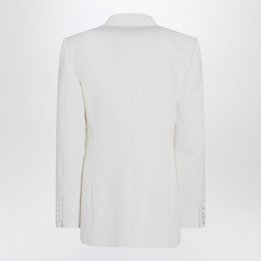 Milk-colored double-breasted jacket in wool