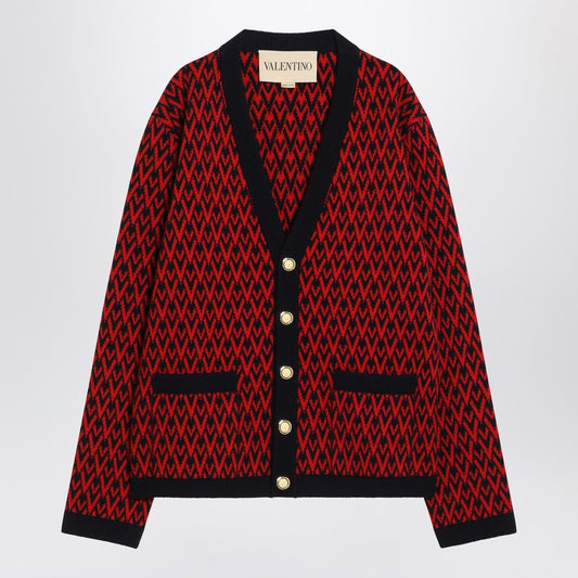 Jacquard patterned cardigan Toute la V red/navy blue