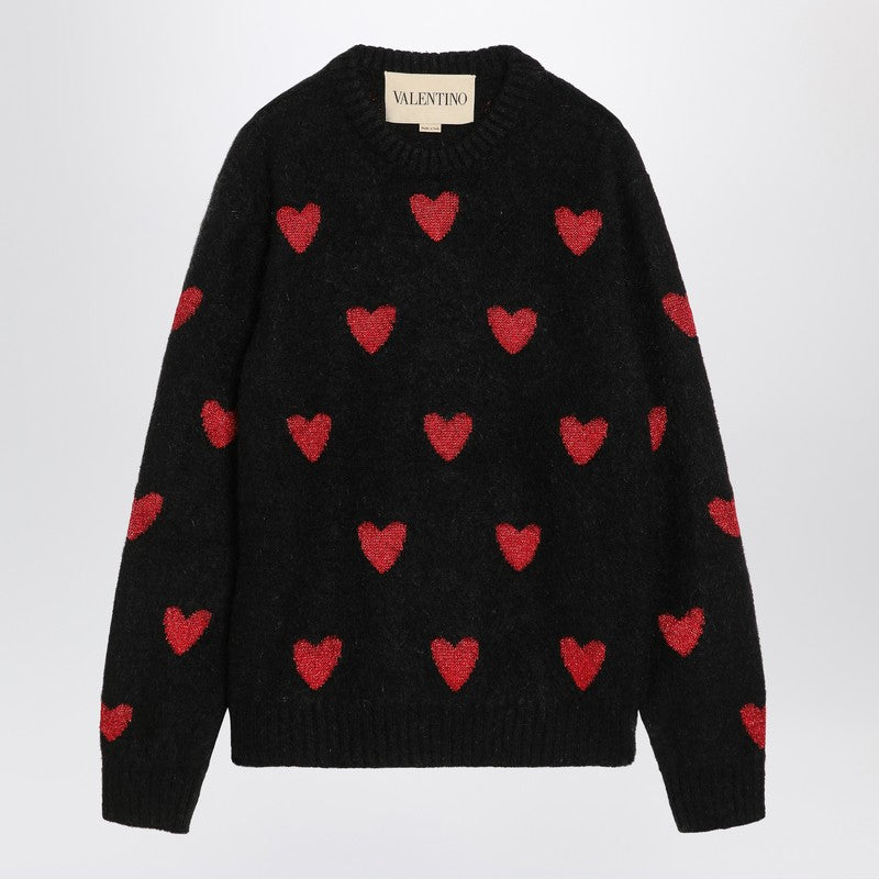 Jacquard heart pattern sweater black/red