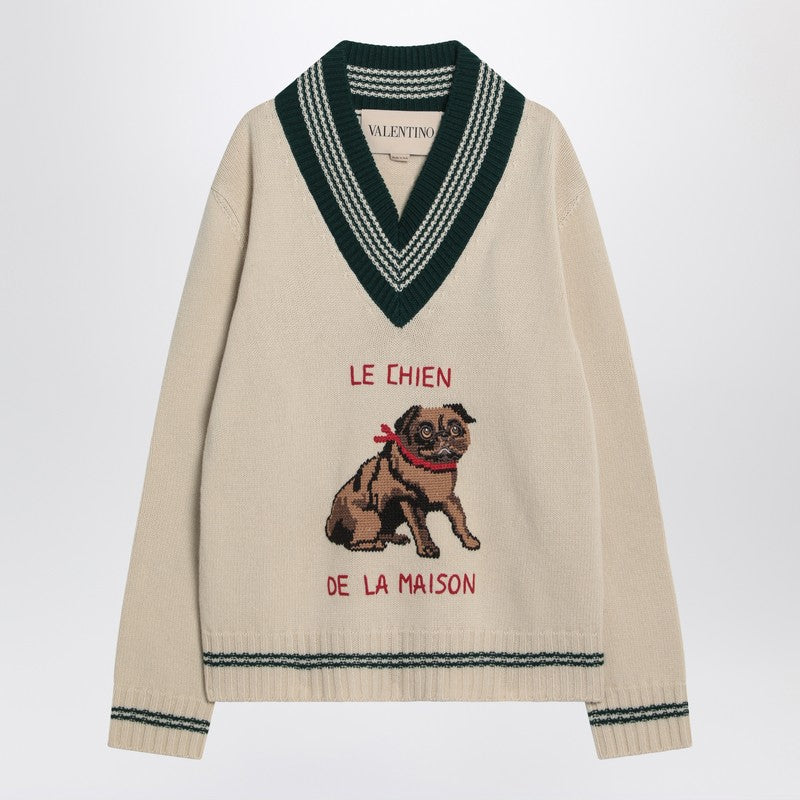 Butter-coloured sweater with Le Chien de la Maison embroidery