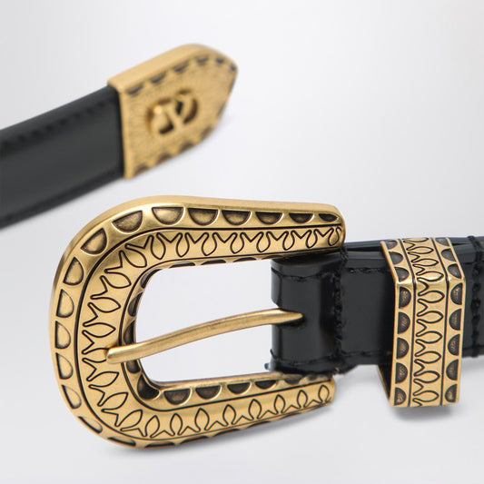 Black VLogo Signature belt in polished calfskin