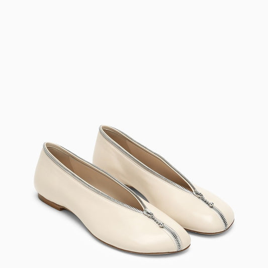 Sadler Ballerina With Light Beige Leather Zip