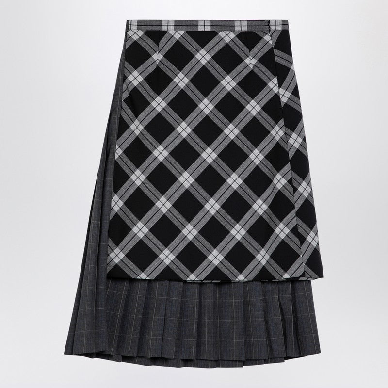 Multi-layer Wool Check Skirt