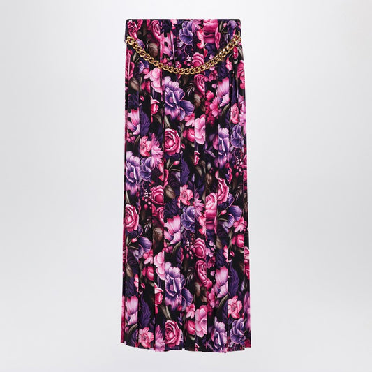 Long Pleated Floral Skirt