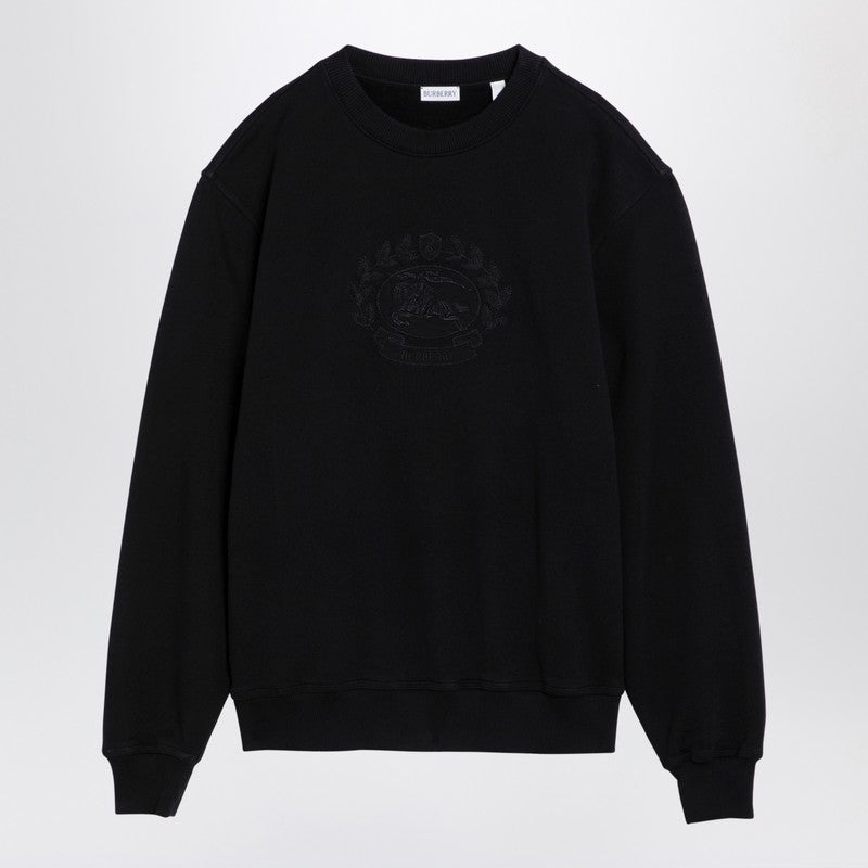 Black Cotton Crew-neck Sweatshirt With Logo