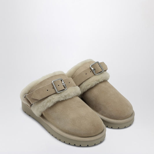 Chubby Mule In Suede And Beige Shearling