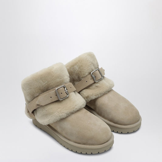 Chubby Snow Boots In Suede And Beige Shearling