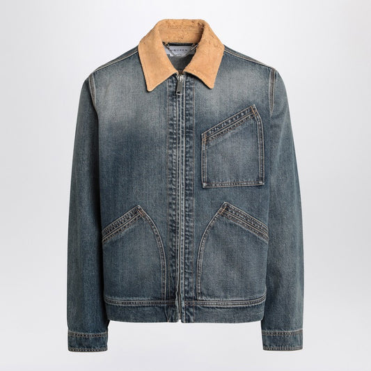 Denim Jacket With Suede Collar