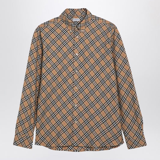 Beige Button-down Shirt With Check Pattern