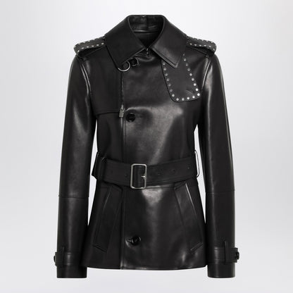 Short Black Leather Jacket With Studs
